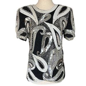 Jaisgumo Vintage Silk Sequin and Pearl Top